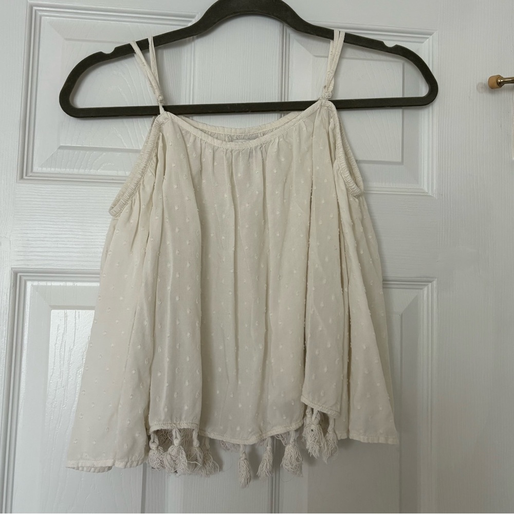 American Eagle off the shoulder blouse with tassels / white / XS